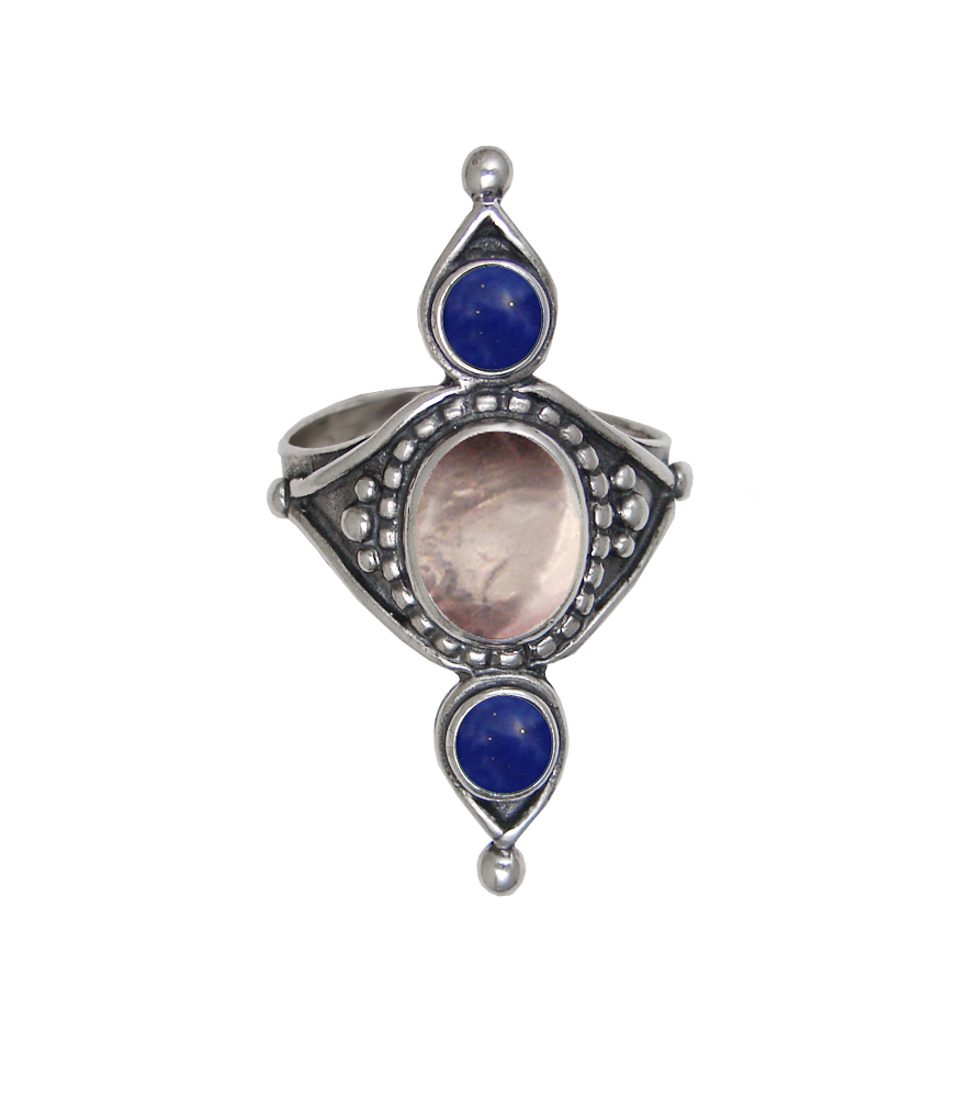Sterling Silver Royal Ring With Rose Quartz And Lapis Lazuli Size 10